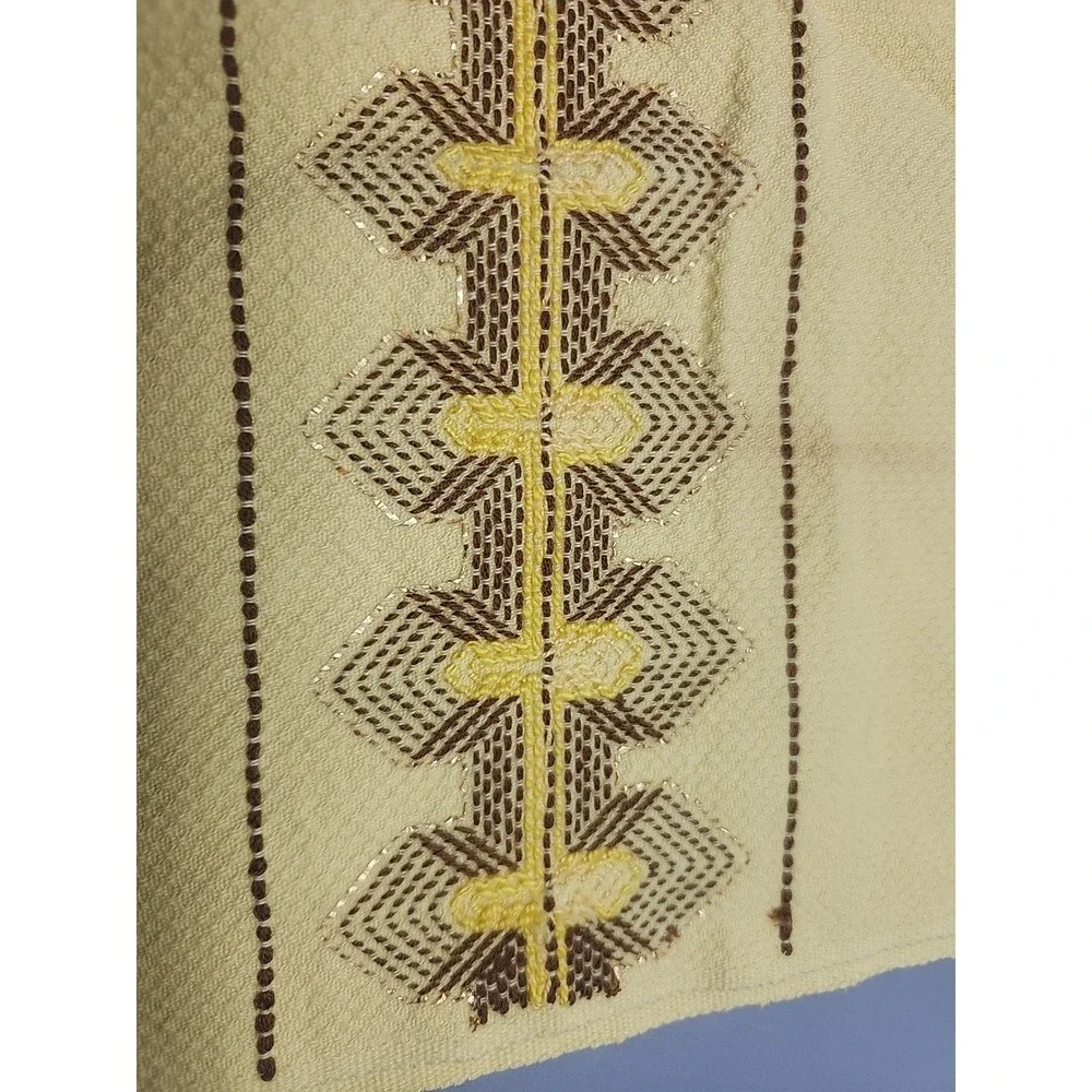Vintage Yellow Brown Gold Swedish Huck Weave Kitchen Tea Towel Cotton 1970's